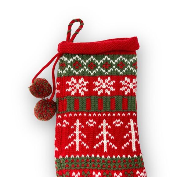 Christmas Stocking Fair Isle Sweater Knit Snowflake Green Red White Acrylic - Picture 2 of 9